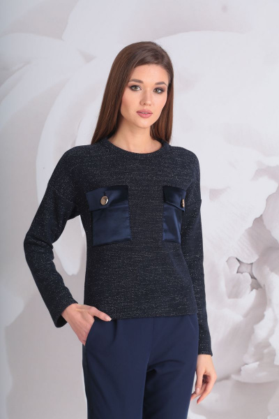 Демисезонный джемпер с карманами и отрезной планкой Golden Valley 26337 синий - фото 2