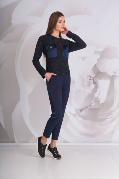 Демисезонный джемпер с карманами и отрезной планкой Golden Valley 26337 синий - фото 1