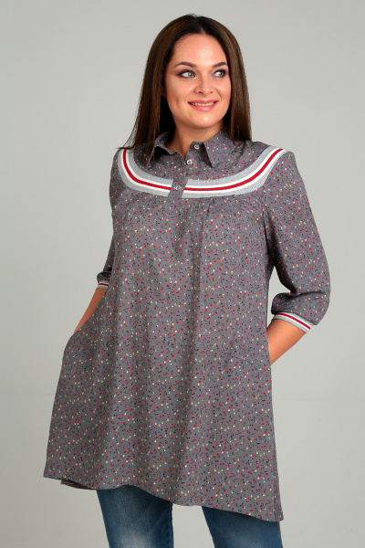 Блуза А-силуэта в стиле на каждый день с карманами и рукавом 3/4 Таир-Гранд 62312-1 серый - фото 1