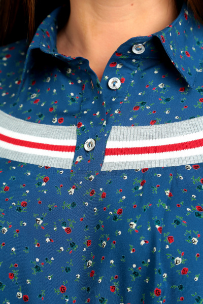 Блуза А-силуэта в полоску с карманами и рукавом 3/4 Таир-Гранд 62312-1 синий - фото 3