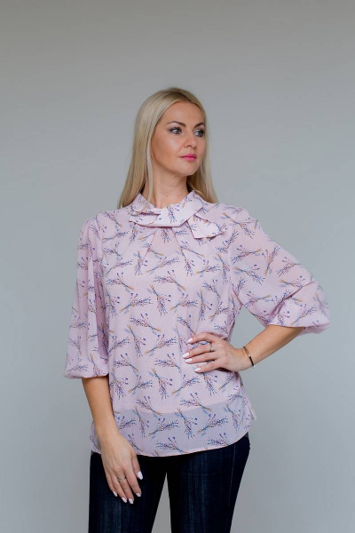 Блуза шифоновая с оригинальным воротником и рукавом 7/8 Avila 0867 розовый - фото 1