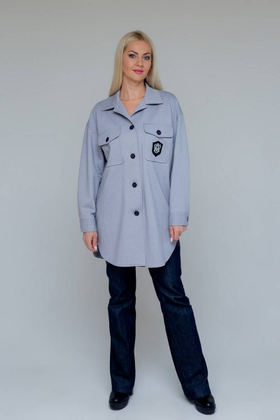 Демисезонная рубашка-жакет из вискозы с карманами Avila 0876 светло-серый - фото 5