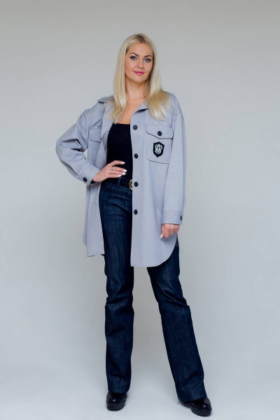 Демисезонная рубашка-жакет из вискозы с карманами Avila 0876 светло-серый - фото 1