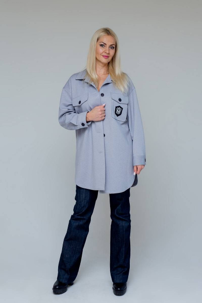 Демисезонная рубашка-жакет из вискозы с карманами Avila 0876 светло-серый - фото 2