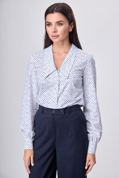 Блузка удлиненная из хлопка с клапанами и воротником Anelli 1161 белый_принт - фото 3