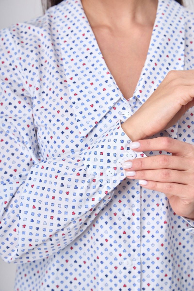 Блузка удлиненная из хлопка с клапанами и воротником Anelli 1161 белый_принт - фото 6