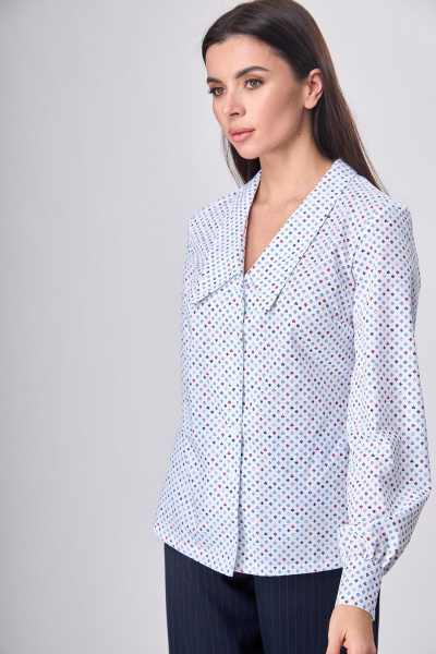 Блузка удлиненная из хлопка с клапанами и воротником Anelli 1161 белый_принт - фото 4