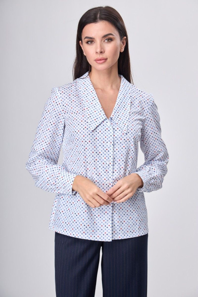 Блузка удлиненная из хлопка с клапанами и воротником Anelli 1161 белый_принт - фото 1