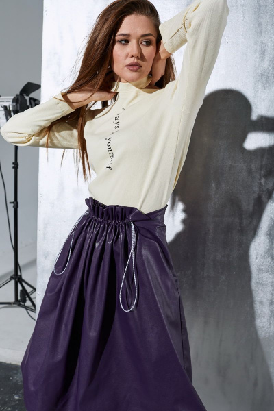 Юбка из эко-кожи с кулисой, свободного кроя, 75 см Luna 013 фиолетовый - фото 3