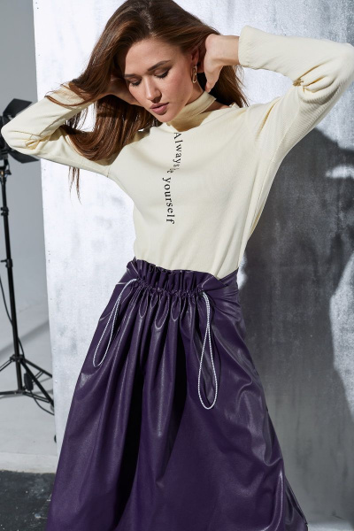 Юбка из эко-кожи с кулисой, свободного кроя, 75 см Luna 013 фиолетовый - фото 2