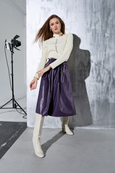 Юбка из эко-кожи с кулисой, свободного кроя, 75 см Luna 013 фиолетовый - фото 1