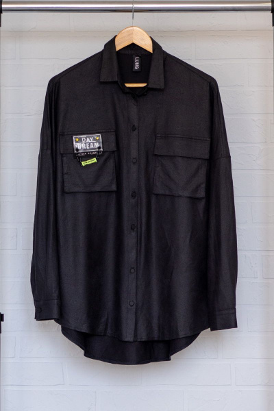 Серая и черная рубашка из хлопка с накладными карманами Luna 011 графит - фото 6