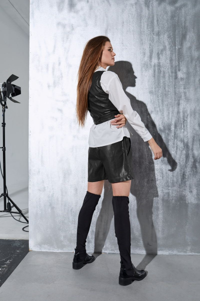 Черные кожаные шорты с накладными карманами Luna 023/2 черный - фото 3