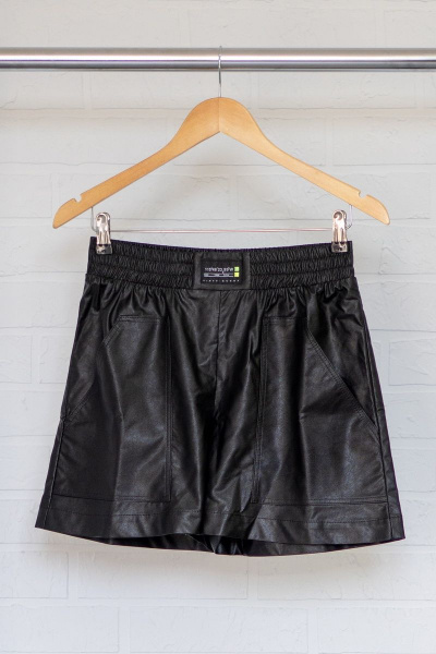 Черные кожаные шорты с накладными карманами Luna 023/2 черный - фото 4