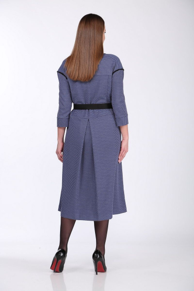 Платье с отрезной кокеткой, длинной рукавом и ремнем Anna Majewska А341 синий - фото 4
