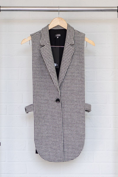 Демисезонный жилет свободного кроя из вязаного тканя Luna 015/1 гусиная_лапка - фото 4