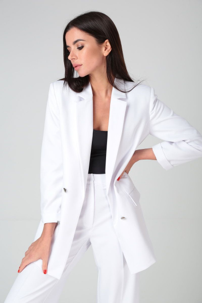 Деловой костюм 2-ка из вискозы с жакетом и брюками на подкладке Lady Line 508 белый - фото 4