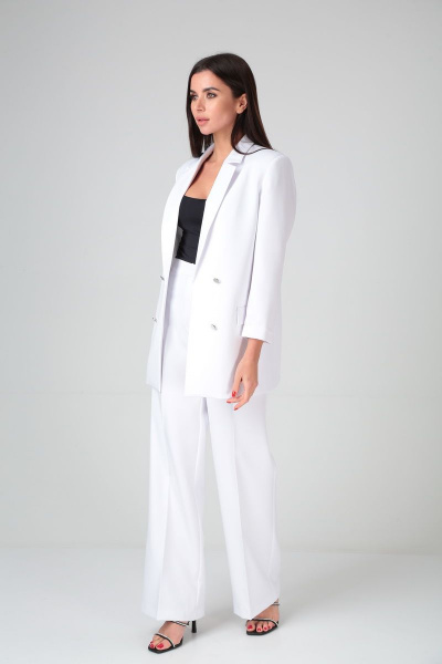 Деловой костюм 2-ка из вискозы с жакетом и брюками на подкладке Lady Line 508 белый - фото 2