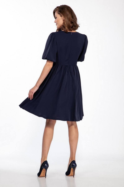 Платье нарядное из шелка с юбкой полусолнце и вырезом каре Sharm-Art 1044-1 синий - фото 3