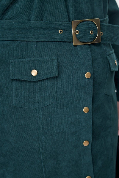 Платье вельвет приталенное ниже колена с карманами Anelli 881 зеленый - фото 7