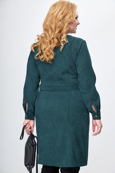Платье вельвет приталенное ниже колена с карманами Anelli 881 зеленый - фото 4