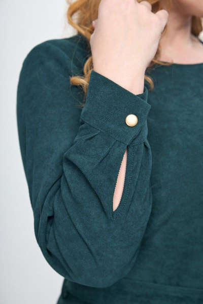 Платье вельвет приталенное ниже колена с карманами Anelli 881 зеленый - фото 3