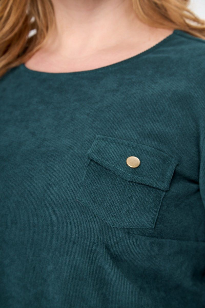 Платье вельвет приталенное ниже колена с карманами Anelli 881 зеленый - фото 2