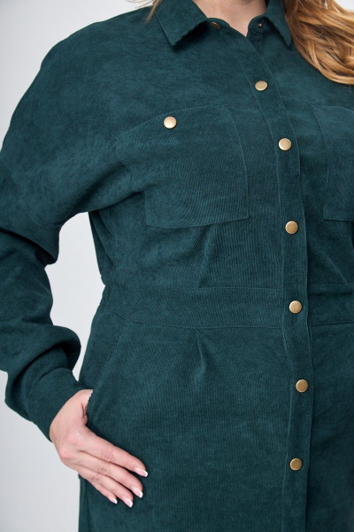 Вельветовое платье миди с накладными карманамиНа каждый день Anelli 920 зеленый_вельвет - фото 4