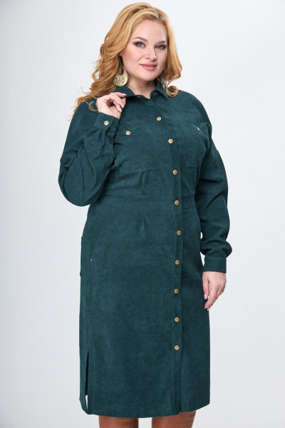 Вельветовое платье миди с накладными карманамиНа каждый день Anelli 920 зеленый_вельвет - фото 3
