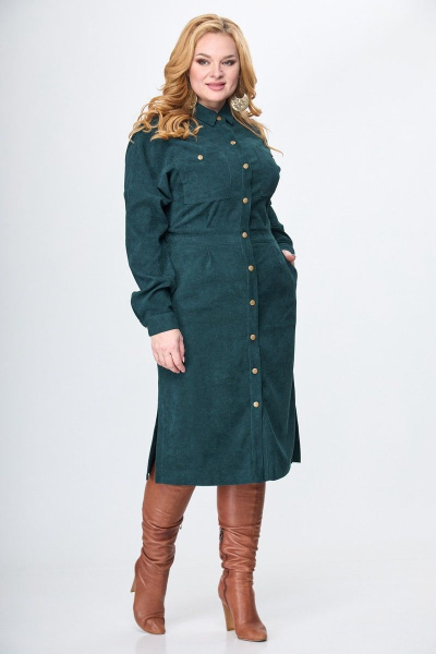 Вельветовое платье миди с накладными карманамиНа каждый день Anelli 920 зеленый_вельвет - фото 2