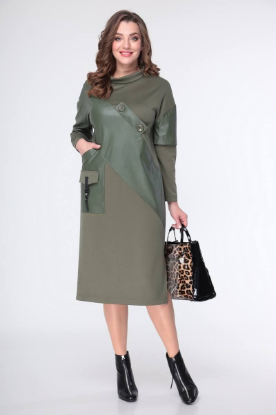 Элегантное платье из трикотажа с эко-кожей Taita plus 2136/2 - фото 6