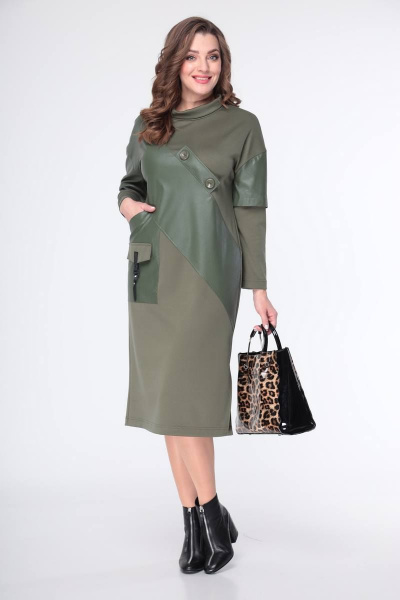 Элегантное платье из трикотажа с эко-кожей Taita plus 2136/2 - фото 3