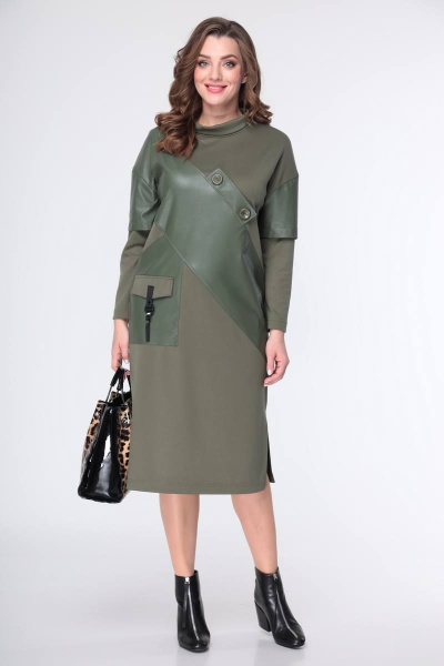 Элегантное платье из трикотажа с эко-кожей Taita plus 2136/2 - фото 1