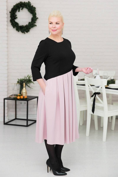 Платье на каждый день с пайетками и трикотажем ASV 2467 черно-розовый - фото 5
