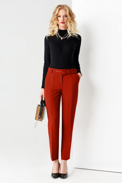 Брюки с стрелками из текстиля для делового стиля Панда 54260w терракотовый - фото 1