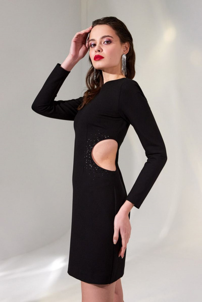 Платье черное из вискозы и текстиля нарядное DAVYDOV 6059 - фото 1