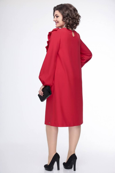 Платье прямого силуэта из текстильной ткани с кокеткой и воланом Swallow 436 красный - фото 6