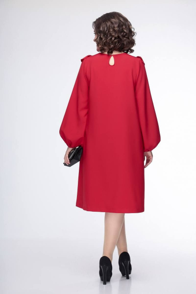Платье прямого силуэта из текстильной ткани с кокеткой и воланом Swallow 436 красный - фото 7
