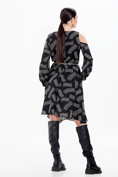 Платье из шифона с оригинальным принтом и асимметричным низом Condra 4270 черный - фото 7