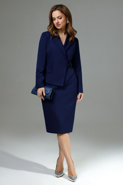 Платье с пиджачным воротником и длинным рукавом TEZA 3023 темно-синий - фото 2