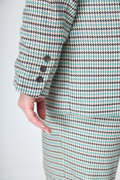 Брюки и жакет с разрезами и кокеткой из принтованной ткани Anelli 1145 бирюза - фото 6