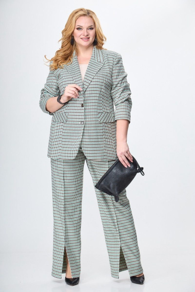 Брюки и жакет с разрезами и кокеткой из принтованной ткани Anelli 1145 бирюза - фото 2