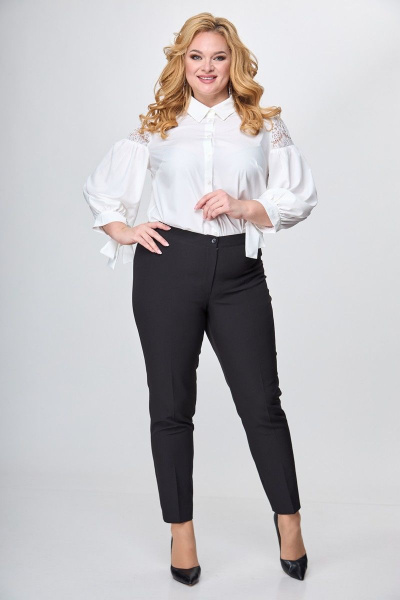 Белая блуза с кружевными рукавами и бантом Anelli 997 молочный_кружево - фото 9