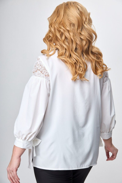 Белая блуза с кружевными рукавами и бантом Anelli 997 молочный_кружево - фото 8