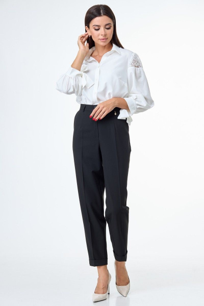 Белая блуза с кружевными рукавами и бантом Anelli 997 молочный_кружево - фото 3