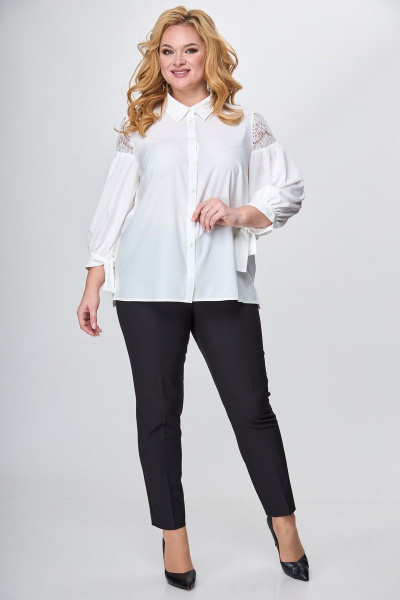 Белая блуза с кружевными рукавами и бантом Anelli 997 молочный_кружево - фото 2