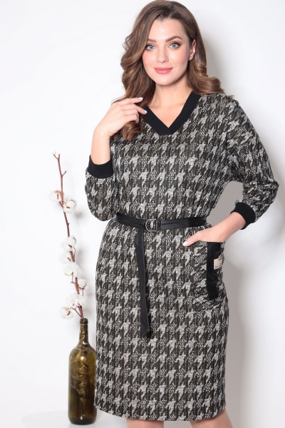 Платье из вискозы и трикотажа с кожаным карманом и поясом Fortuna ШЖ 721К - фото 3