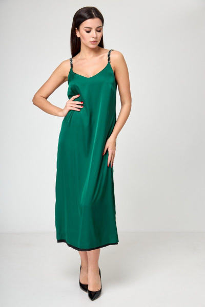 Двухстороннее платье с бусинами и баской из вискозы Anelli 1180 черно-зеленый - фото 4