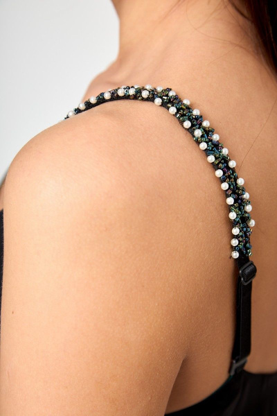 Двухстороннее платье с бусинами и баской из вискозы Anelli 1180 черно-зеленый - фото 14