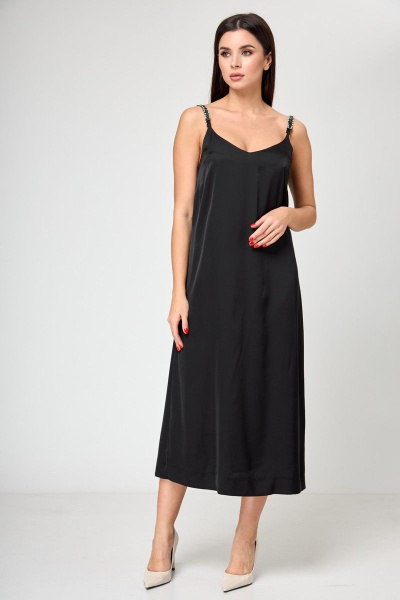 Двухстороннее платье с бусинами и баской из вискозы Anelli 1180 черно-зеленый - фото 3